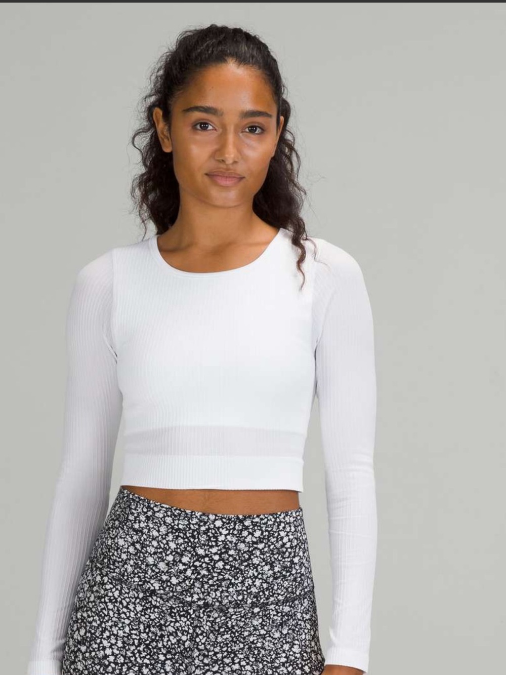 Lululemon Ebb to Street Long Sleeve Size 10 White built in bra Cropped